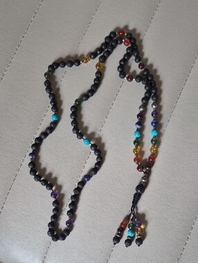 Make An Offer! Black Lava Bead Necklace with Multicolor Chakra Stones